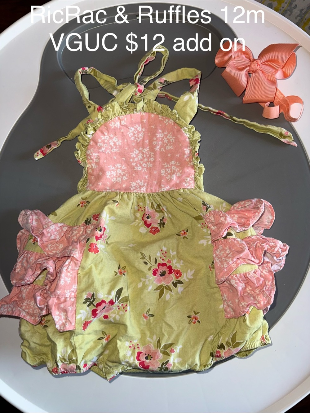 Infant Floral Ruffle Romper in Pink & Green